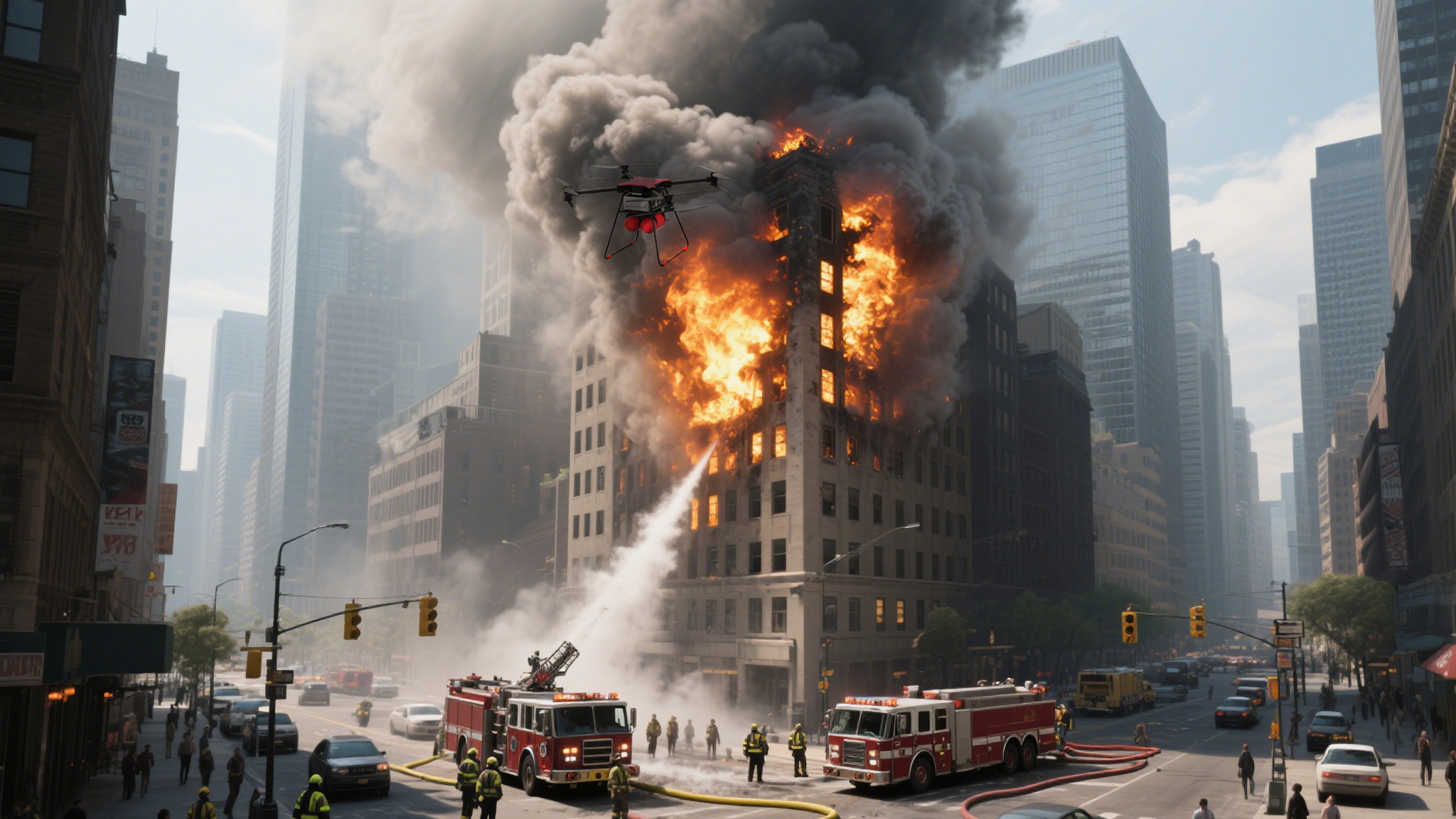 在某高层建筑执行灭火救援任务